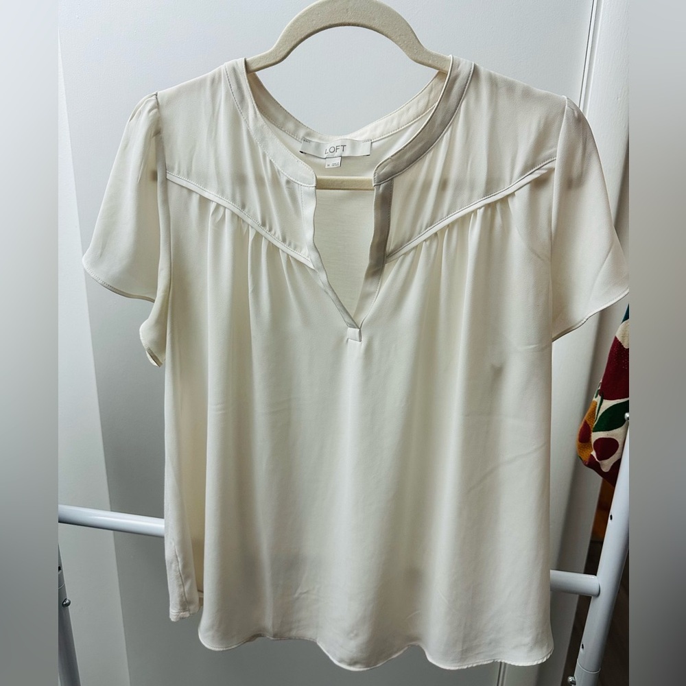 LOFT Ivory Blouse with Keyhole Neckline